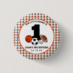 Badge Rond 2,50 Cm 1 Ball Sports Thème Le 1er anniversaire du garçon