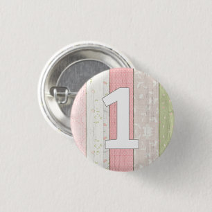 Badge Rond 2,50 Cm 1er anniversaire Sage rustique Vert & Rose Bois Fl