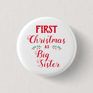 Badge Rond 2,50 Cm 1er Noël grande famille Soeur assorti blanc