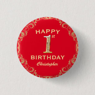 Badge Rond 2,50 Cm 1ère fête d'anniversaire Cadre Parties scintillant