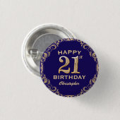 Badge Rond 2,50 Cm 21e anniversaire de la Parties scintillant bleu et (Devant & derrière)