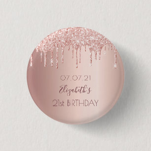 Badge Rond 2,50 Cm 21e anniversaire rose or parties scintillant nom g