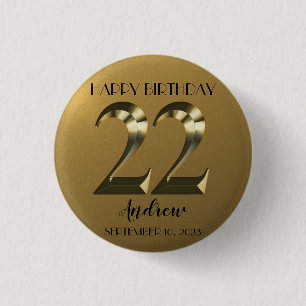 Badge Rond 2,50 Cm 22e anniversaire d'or métallique