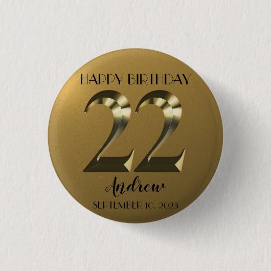 Badge Rond 2,50 Cm 22e anniversaire d'or métallique (Devant)