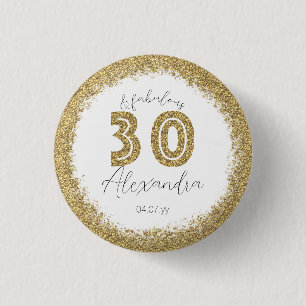 Badge Rond 2,50 Cm 30 et Fabulous Gold Gitter Personnalisé