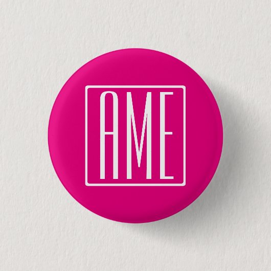 Badge Rond 2,50 Cm 3 Initiales Monogramme | Blanc sur rose chaud (Devant)