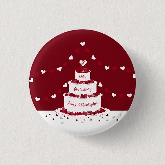 Badge Rond 2,50 Cm 40e anniversaire de rubis mariage conception de gâ (Devant)