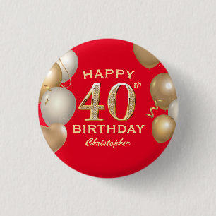 Badge Rond 2,50 Cm 40e Anniversaire des Ballons Rouge et Or