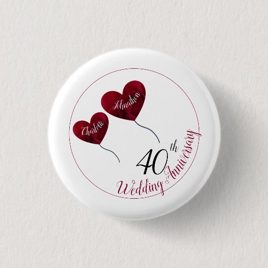 Badge Rond 2,50 Cm 40e anniversaire du mariage Ruby coeur rouge Magne (Devant)