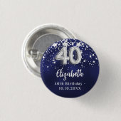 Badge Rond 2,50 Cm 40e anniversaire marine bleu argent étoiles (Devant & derrière)