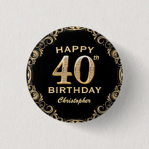 Badge Rond 2,50 Cm 40e anniversaire Parties scintillant noir et or ca