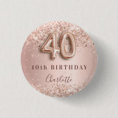 Badge Rond 2,50 Cm 40e anniversaire rose or blush parties scintillant (Devant)