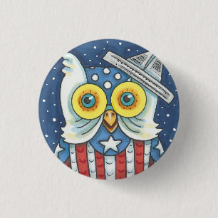 Badge Rond 2,50 Cm 4 juillet OWL AMÉRICAIN, BOUTON D'OISEAU