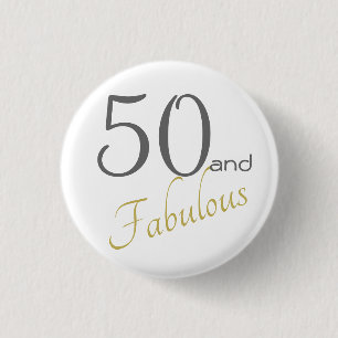 Badge Rond 2,50 Cm 50 et anniversaire femelle fabuleux d'or