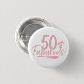 Badge Rond 2,50 Cm 50 et fabuleuse Parties scintillant rose 50e anniv (Devant & derrière)