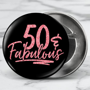 Badge Rond 2,50 Cm 50 & Fabulous Pink Glitter 50th Birthday Sparkle