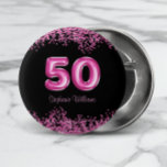 Badge Rond 2,50 Cm 50e anniversaire Hot rose Balloon Police Faux Part<br><div class="desc">Faites une déclaration élégante avec ce bouton moderne et glamour (badge) conçu pour commémorer un 50e anniversaire. Le design présente une combinaison captivante de rose et de noir, dégageant un air de sophistication et d'élégance. Le numéro 50 prend le devant de la scène, élégamment écrit dans une police vibrante de...</div>