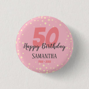 Badge Rond 2,50 Cm 50e fête d'anniversaire avec Confetti rose