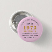 Badge Rond 2,50 Cm 50th Birthday Born 1973 Ajouter Nom Rose Grey (Devant & derrière)