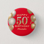 Badge Rond 2,50 Cm 50th Birthday Party Red and Gold Balloons<br><div class="desc">50th Birthday Party Red and Gold Balloons and Confetti Button. For further customization,  please click the "Customize it" button and use our design tool to modify this template.</div>