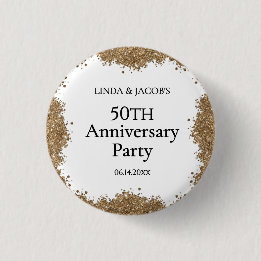 Badge Rond 2,50 Cm 50th Wedding Anniversary Gold Faux Glitter 
