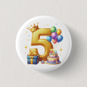 Badge Rond 2,50 Cm 5ème anniversaire doré