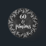 Badge Rond 2,50 Cm 60 et fabuleux - 60e anniversaire Bouton personnal<br><div class="desc">NewParkLane - 60e Anniversaire Bouton Personnalisé, avec une citation amusante "60 & Fabulous" dans une élégante couronne avec typographie amusante, contre un arrière - plan de tableau noir. Age (& polices) peut être facilement modifié avec le bouton "personnaliser" à Zazzle! Vous voulez ce design sur un autre produit? Ou un...</div>