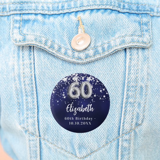 Badge Rond 2,50 Cm 60e anniversaire marine bleu argent étoiles