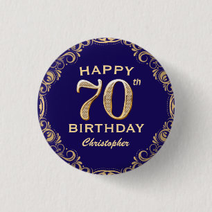 Badge Rond 2,50 Cm 70e anniversaire de la Parties scintillant marine 