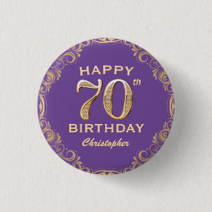 Badge Rond 2,50 Cm 70e anniversaire de la Parties scintillant violet