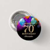Badge Rond 2,50 Cm 70e fête d'anniversaire Ballons noirs et or (Devant & derrière)
