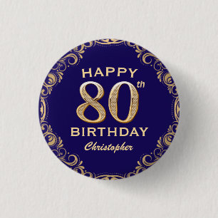 Badge Rond 2,50 Cm 80e anniversaire de la Parties scintillant marine