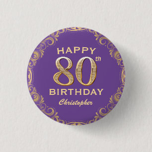 Badge Rond 2,50 Cm 80e anniversaire fête violet et Parties scintillan