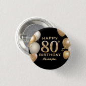 Badge Rond 2,50 Cm 80e fête d'anniversaire Ballons noirs et or (Devant & derrière)
