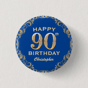 Badge Rond 2,50 Cm 90e anniversaire de la Parties scintillant marine