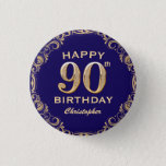 Badge Rond 2,50 Cm 90th Birthday Party Navy Blue and Gold Glitter<br><div class="desc">90th Birthday Party Navy Blue and Gold Glitter Frame Button. For further customization,  please click the "Customize it" button and use our design tool to modify this template.</div>