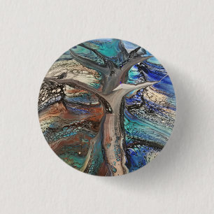 Badge Rond 2,50 Cm Abstrait arbre sauvage bleus et verts