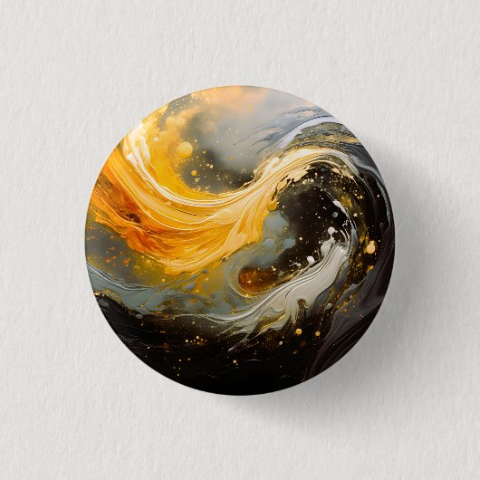 Badge Rond 2,50 Cm Abstrait Doré Marbre Moderne Vagues (Devant)