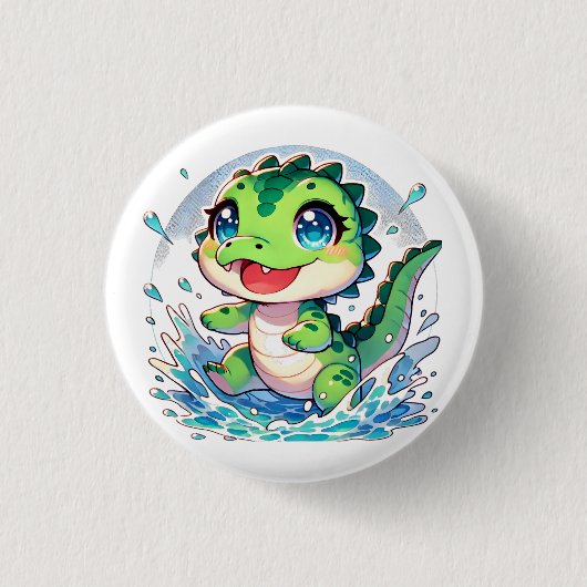 Badge Rond 2,50 Cm Adorable bébé alligator éclaboussures dans l'eau (Devant)