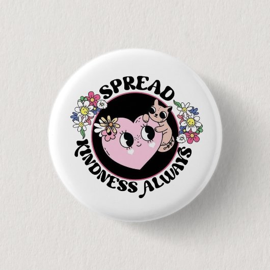 Badge Rond 2,50 Cm Adorable Cat & Flowers Button – Spread Kindness (Devant)