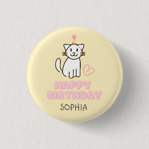 Badge Rond 2,50 Cm Adorable Chat dans un Casquette d'anniversaire