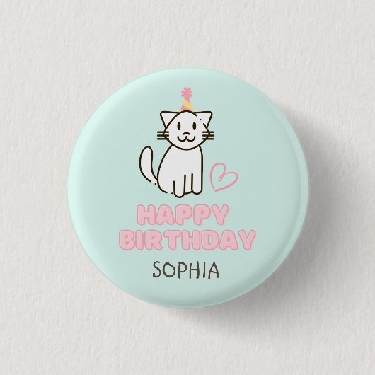 Badge Rond 2,50 Cm Adorable Chat dans un Casquette d'anniversaire (Devant)