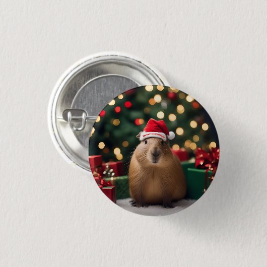 Badge Rond 2,50 Cm Adorable Noël Capybara, (Devant & derrière)