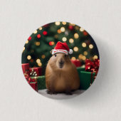Badge Rond 2,50 Cm Adorable Noël Capybara, (Devant)