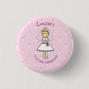 Badge Rond 2,50 Cm Adorable Première Sainte Communion petite fille bl
