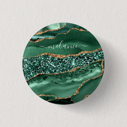 Badge Rond 2,50 Cm Agate Green Gold Parties scintillant Geode Marbre  (Devant)