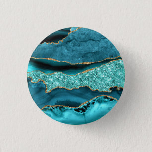 Badge Rond 2,50 Cm Agate Turquoise Blue Gold Parties scintillant Marb