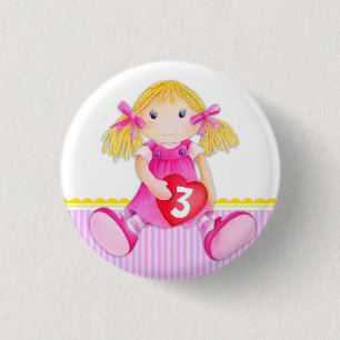 Badge Rond 2,50 Cm Âge de fille de poupée de chiffon insigne de