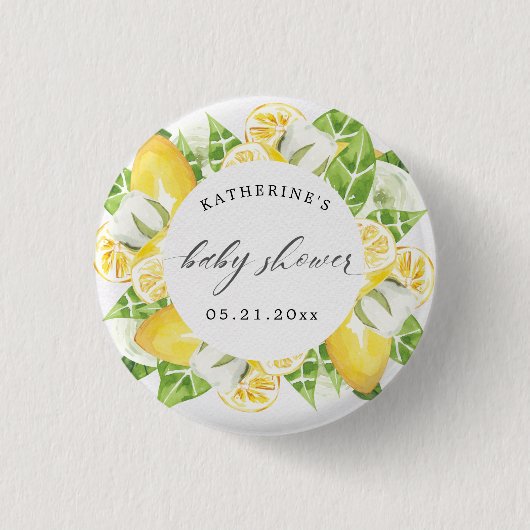 Badge Rond 2,50 Cm agrumes citron fleur baby shower monogramme (Devant)