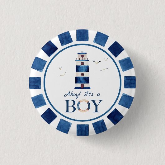 Badge Rond 2,50 Cm Ahoy nautique ! C'est un Baby shower de phare pour (Devant)